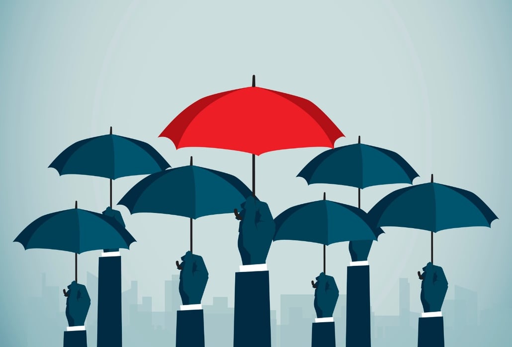 Red Umbrella over others