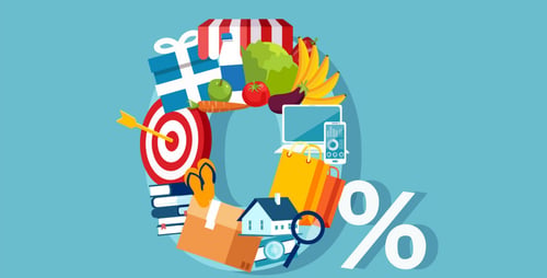 Zero-percent-sign-made-of-consumer-goods-vector-id1126215435