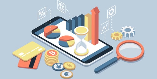 finance-app-on-smart-phone-surrounded-by-currency-and-credit-cards