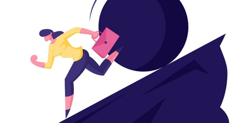 businesswoman-running-away-from-big-stone-rolling-down-from-steep-vector-id1168924127