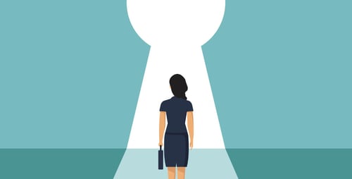 businesswoman-stading-in-front-of-keyhole