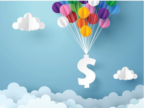 paper-art-of-dollar-sign-hanging-with-colorful-balloon-symbolizing-currency-inflation